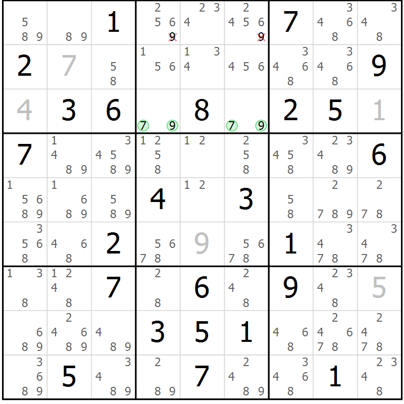 Position des candidats pour la solution de la Gr 61 page 64 du magazine de sudoku Maestro n° 101