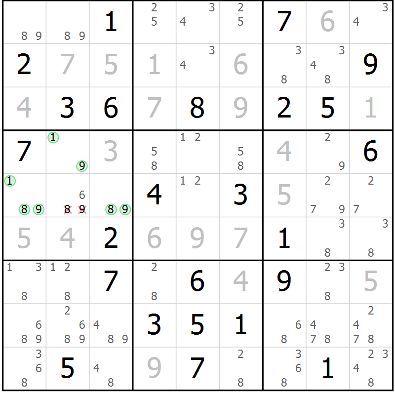 Position des candidats pour la solution de la Gr 61 page 64 du magazine de sudoku Maestro n° 101