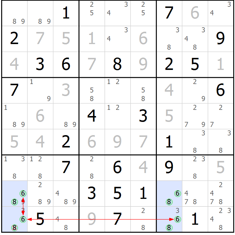 Position des candidats pour la solution de la Gr 61 page 64 du magazine de sudoku Maestro n° 101