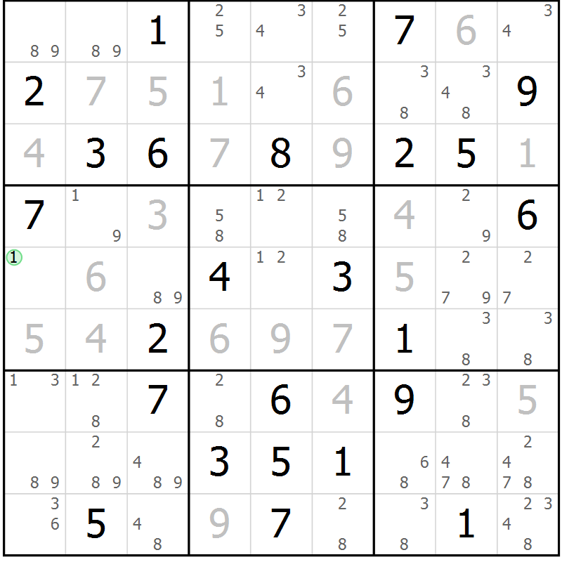 Position des candidats pour la solution de la Gr 61 page 64 du magazine de sudoku Maestro n° 101