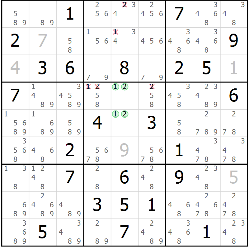 Position des candidats pour la solution de la Gr 61 page 64 du magazine de sudoku Maestro n° 101