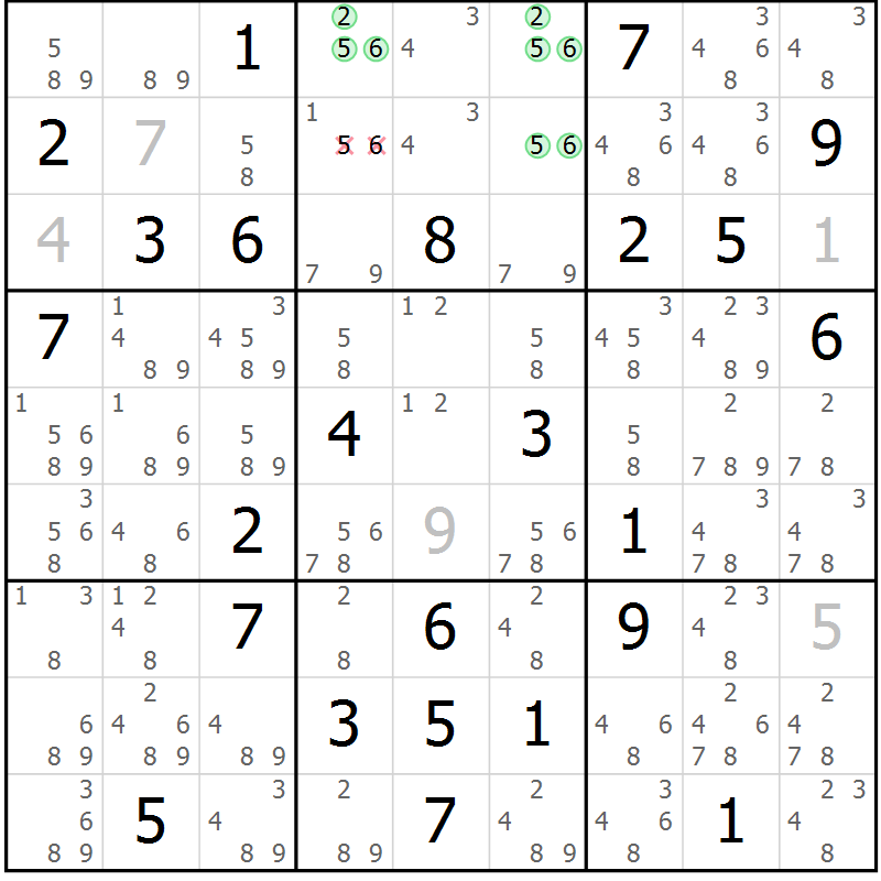 Position des candidats pour la solution de la Gr 61 page 64 du magazine de sudoku Maestro n° 101