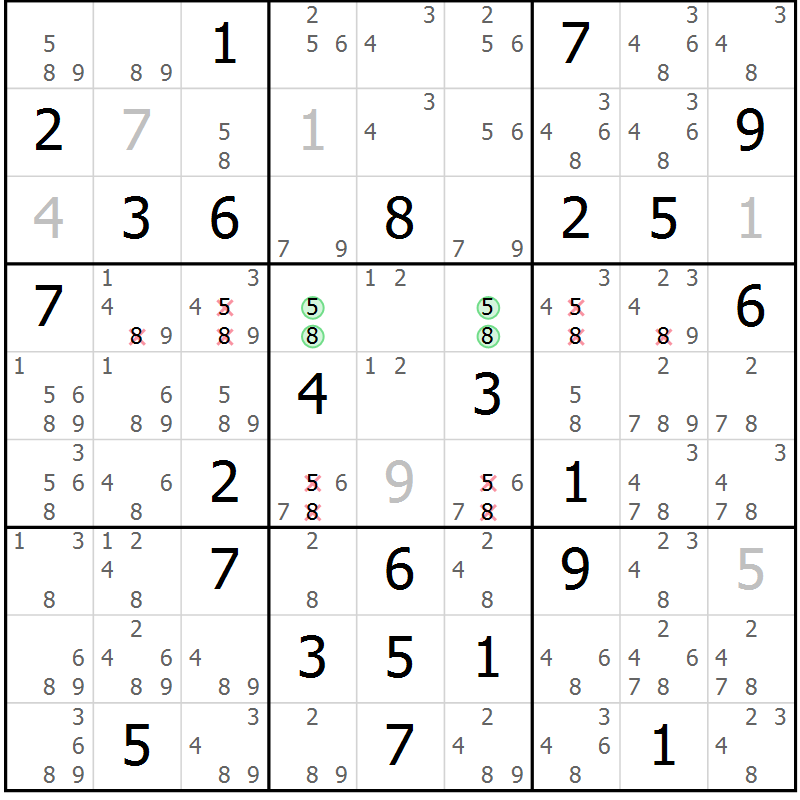 Position des candidats pour la solution de la Gr 61 page 64 du magazine de sudoku Maestro n° 101