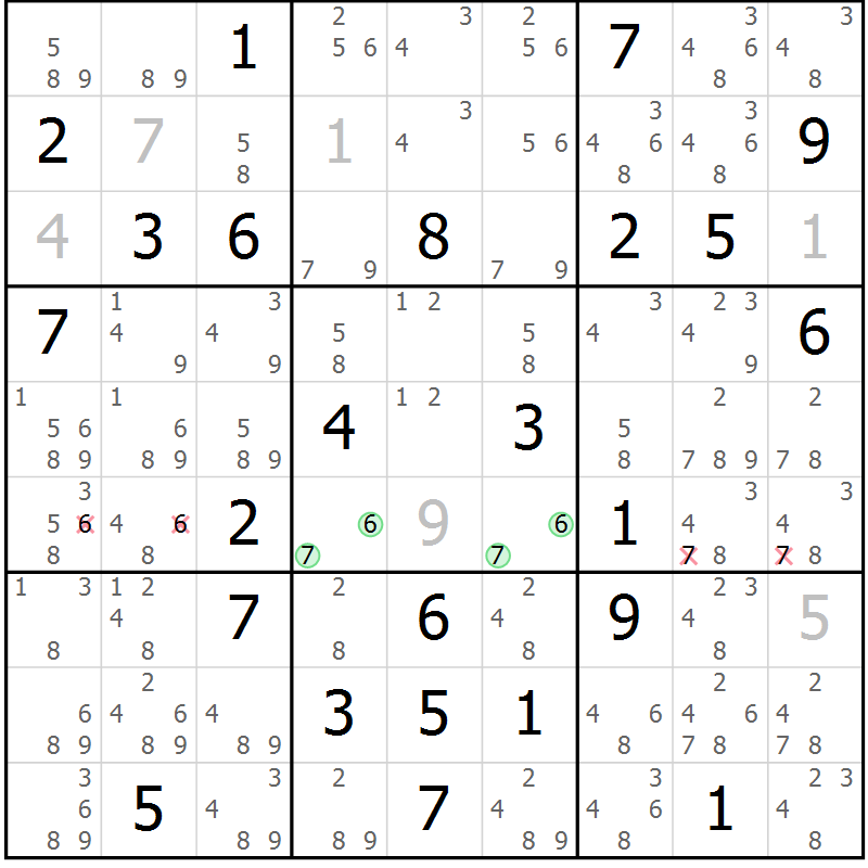 Position des candidats pour la solution de la Gr 61 page 64 du magazine de sudoku Maestro n° 101