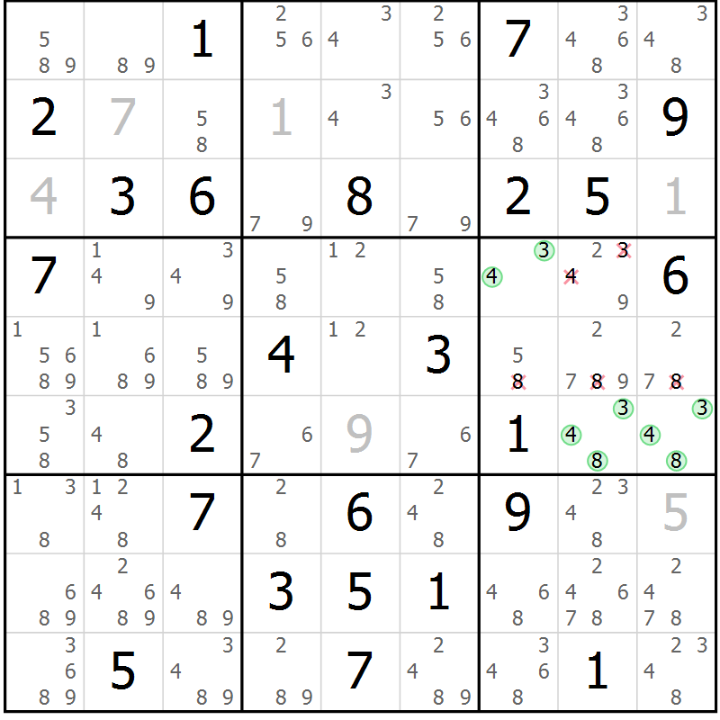 Position des candidats pour la solution de la Gr 61 page 64 du magazine de sudoku Maestro n° 101
