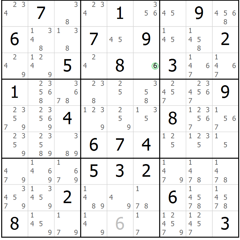 Position des candidats pour la solution de la Gr 62 page 65 du magazine de sudoku Maestro n° 101