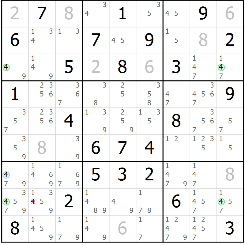 Position des candidats pour la solution de la Gr 62 page 65 du magazine de sudoku Maestro n° 101