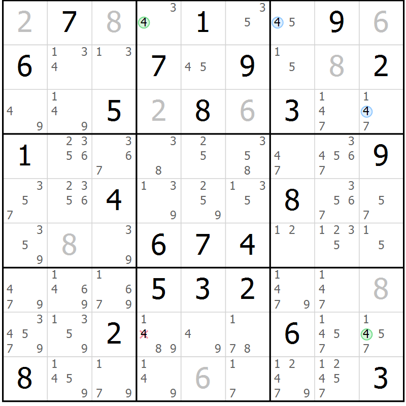 Position des candidats pour la solution de la Gr 62 page 65 du magazine de sudoku Maestro n° 101