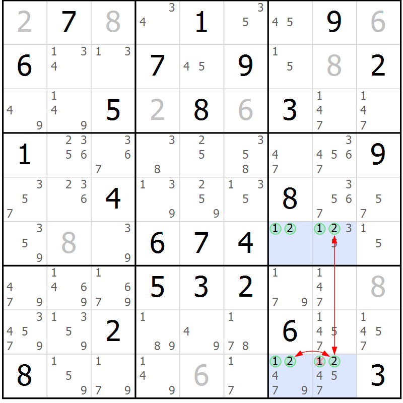 Position des candidats pour la solution de la Gr 62 page 65 du magazine de sudoku Maestro n° 101