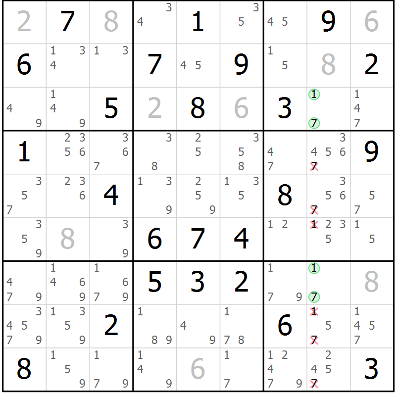 Position des candidats pour la solution de la Gr 62 page 65 du magazine de sudoku Maestro n° 101