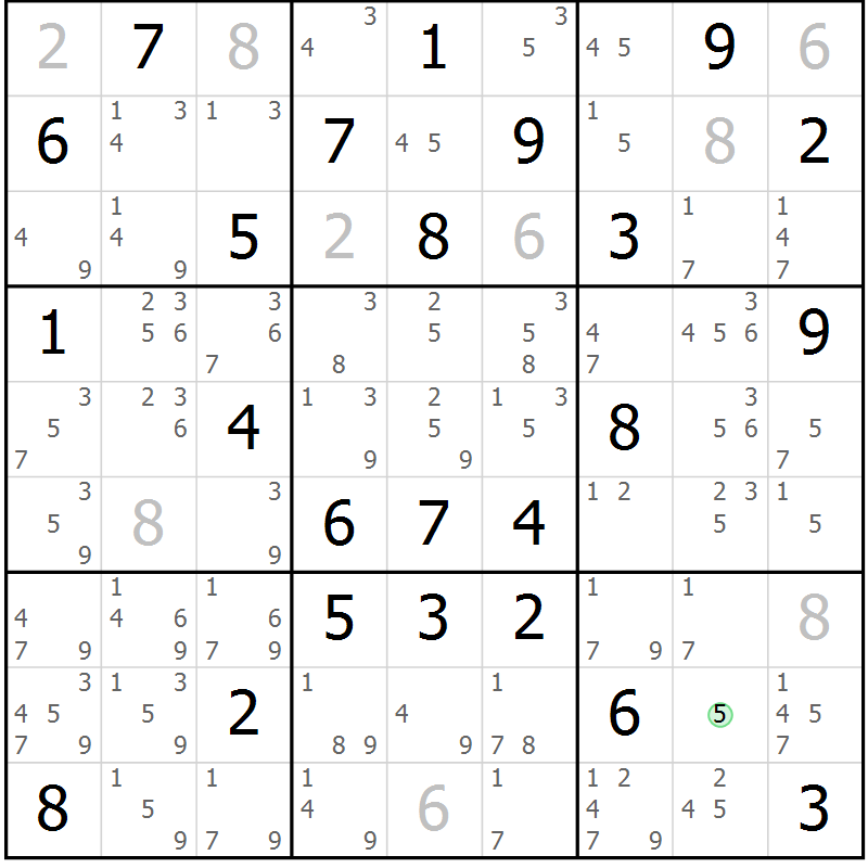 Position des candidats pour la solution de la Gr 62 page 65 du magazine de sudoku Maestro n° 101
