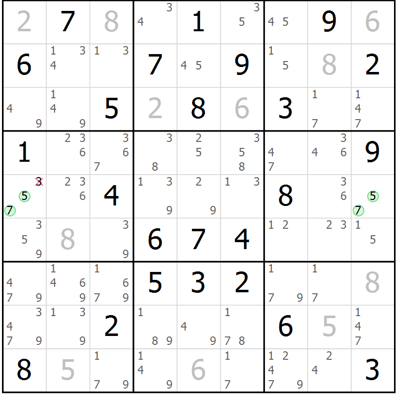 Position des candidats pour la solution de la Gr 62 page 65 du magazine de sudoku Maestro n° 101