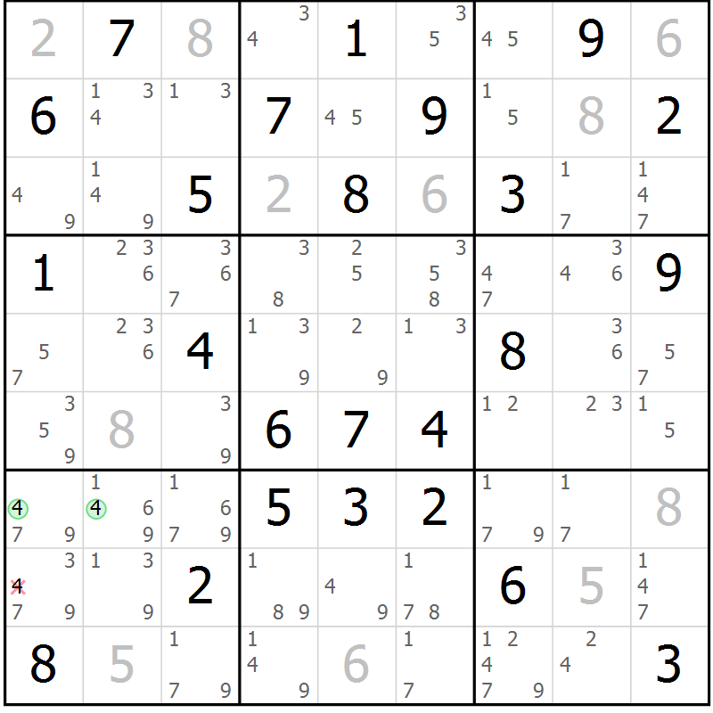 Position des candidats pour la solution de la Gr 62 page 65 du magazine de sudoku Maestro n° 101