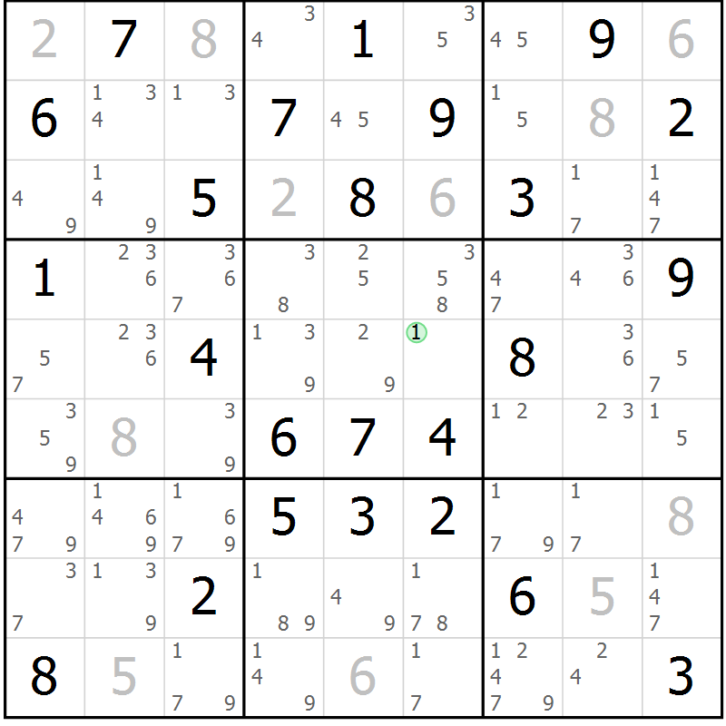 Position des candidats pour la solution de la Gr 62 page 65 du magazine de sudoku Maestro n° 101