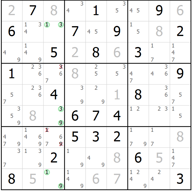 Position des candidats pour la solution de la Gr 62 page 65 du magazine de sudoku Maestro n° 101