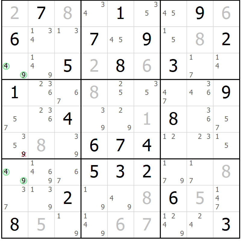 Position des candidats pour la solution de la Gr 62 page 65 du magazine de sudoku Maestro n° 101
