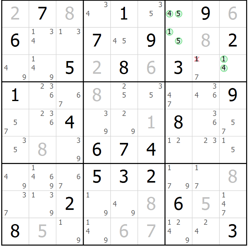 Position des candidats pour la solution de la Gr 62 page 65 du magazine de sudoku Maestro n° 101