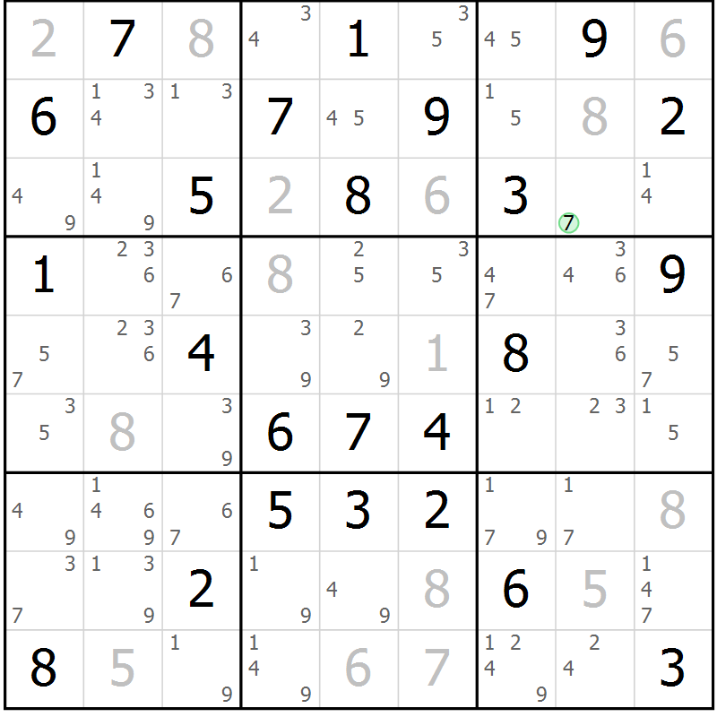 Position des candidats pour la solution de la Gr 62 page 65 du magazine de sudoku Maestro n° 101
