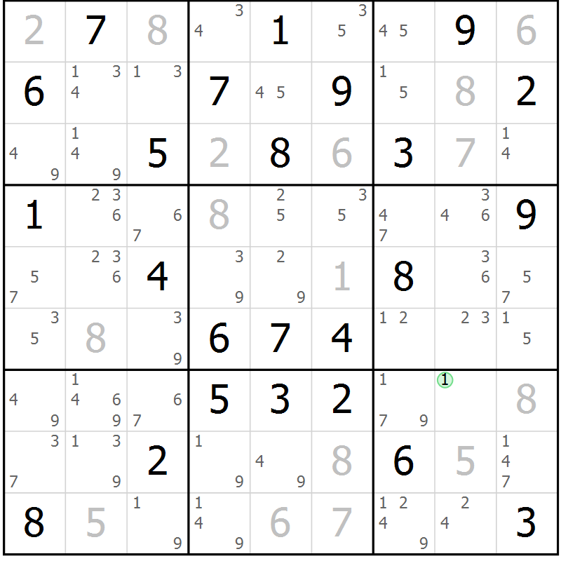 Position des candidats pour la solution de la Gr 62 page 65 du magazine de sudoku Maestro n° 101