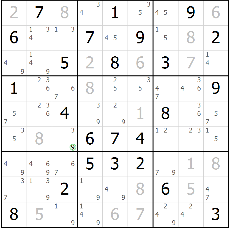 Position des candidats pour la solution de la Gr 62 page 65 du magazine de sudoku Maestro n° 101
