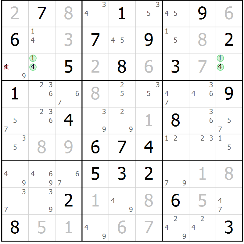 Position des candidats pour la solution de la Gr 62 page 65 du magazine de sudoku Maestro n° 101