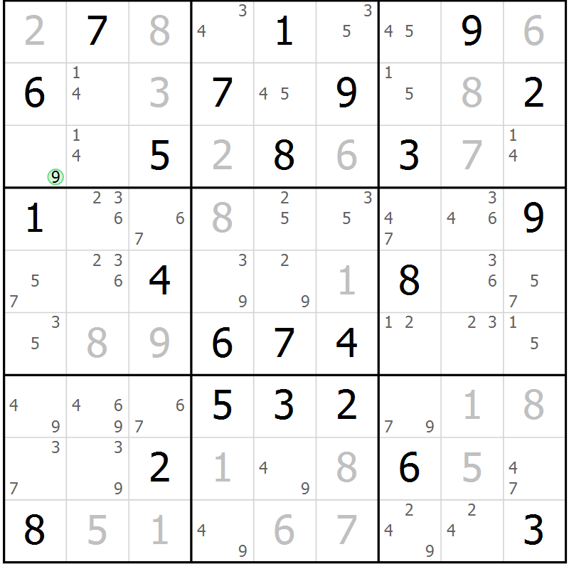 Position des candidats pour la solution de la Gr 62 page 65 du magazine de sudoku Maestro n° 101