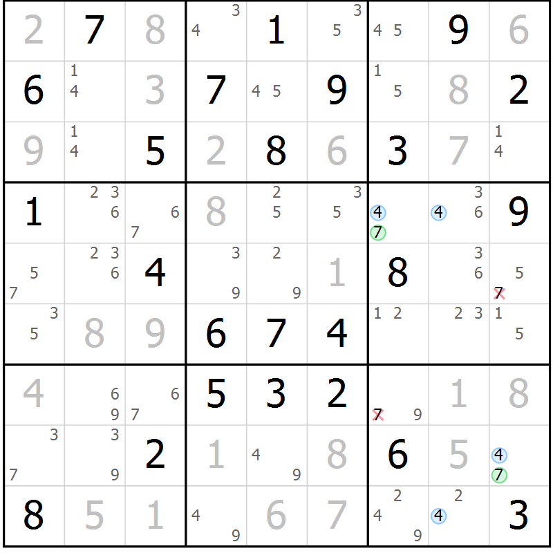 Position des candidats pour la solution de la Gr 62 page 65 du magazine de sudoku Maestro n° 101