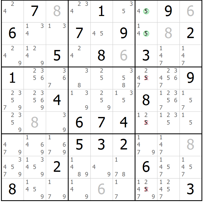 Position des candidats pour la solution de la Gr 62 page 65 du magazine de sudoku Maestro n° 101