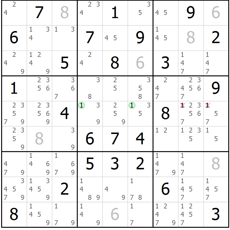 Position des candidats pour la solution de la Gr 62 page 65 du magazine de sudoku Maestro n° 101