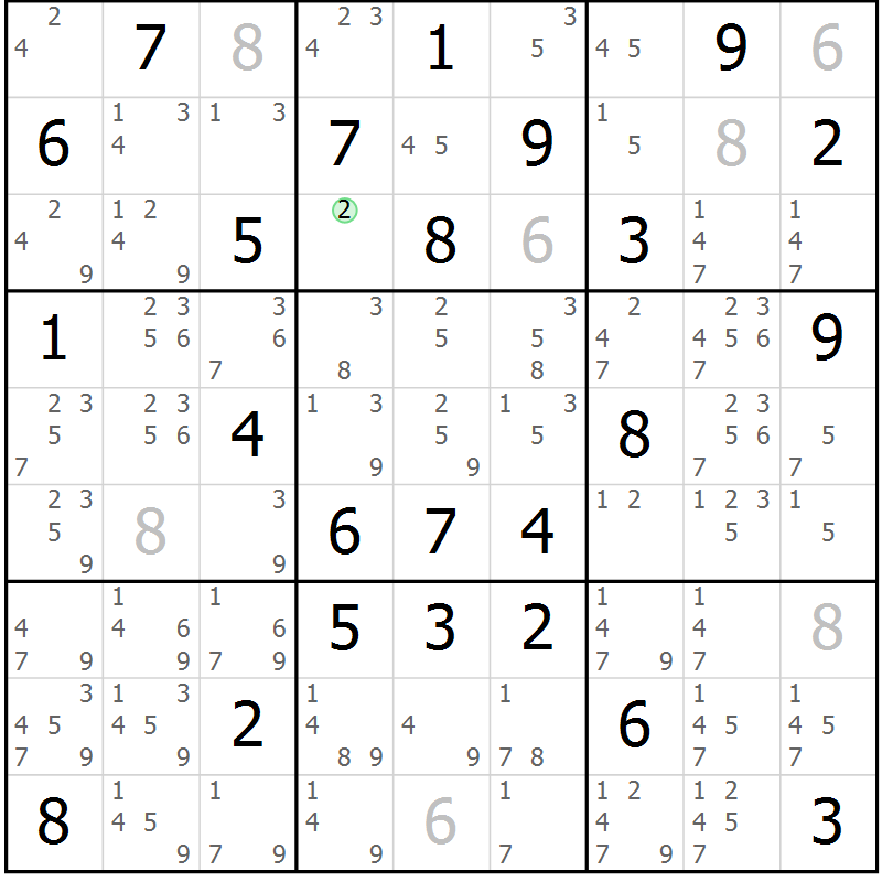 Position des candidats pour la solution de la Gr 62 page 65 du magazine de sudoku Maestro n° 101