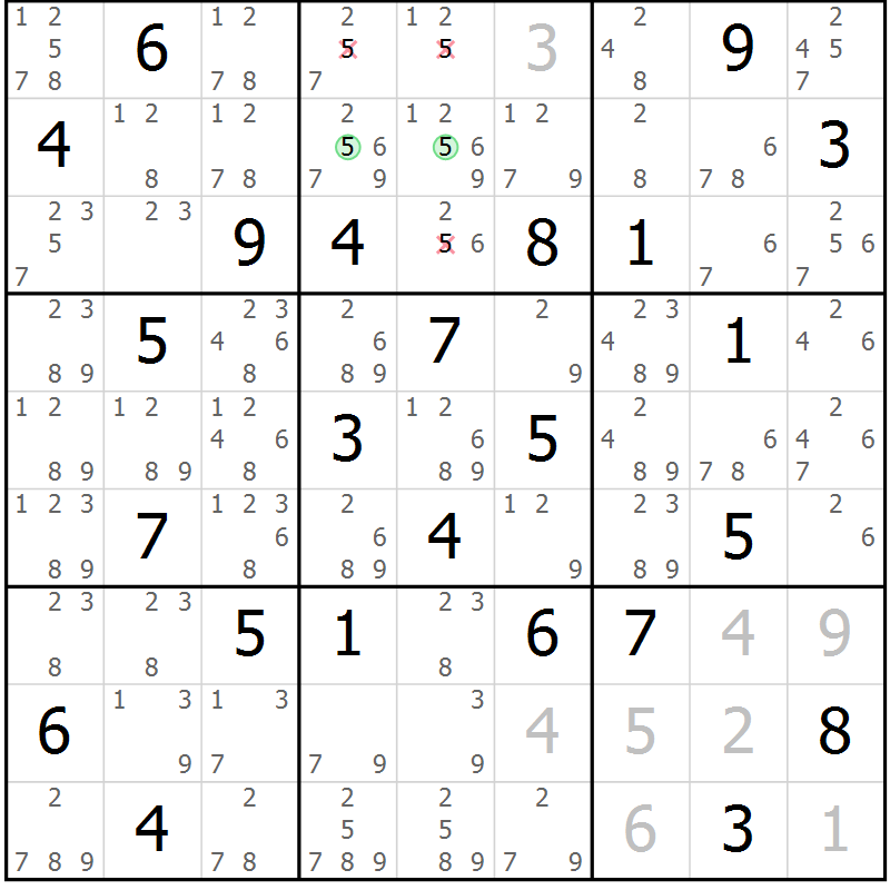 Position des candidats pour la solution de la Gr 63 page 66 du magazine de sudoku Maestro n° 101