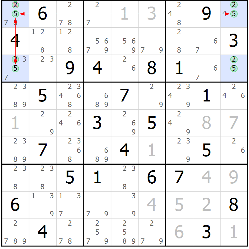 Position des candidats pour la solution de la Gr 63 page 66 du magazine de sudoku Maestro n° 101