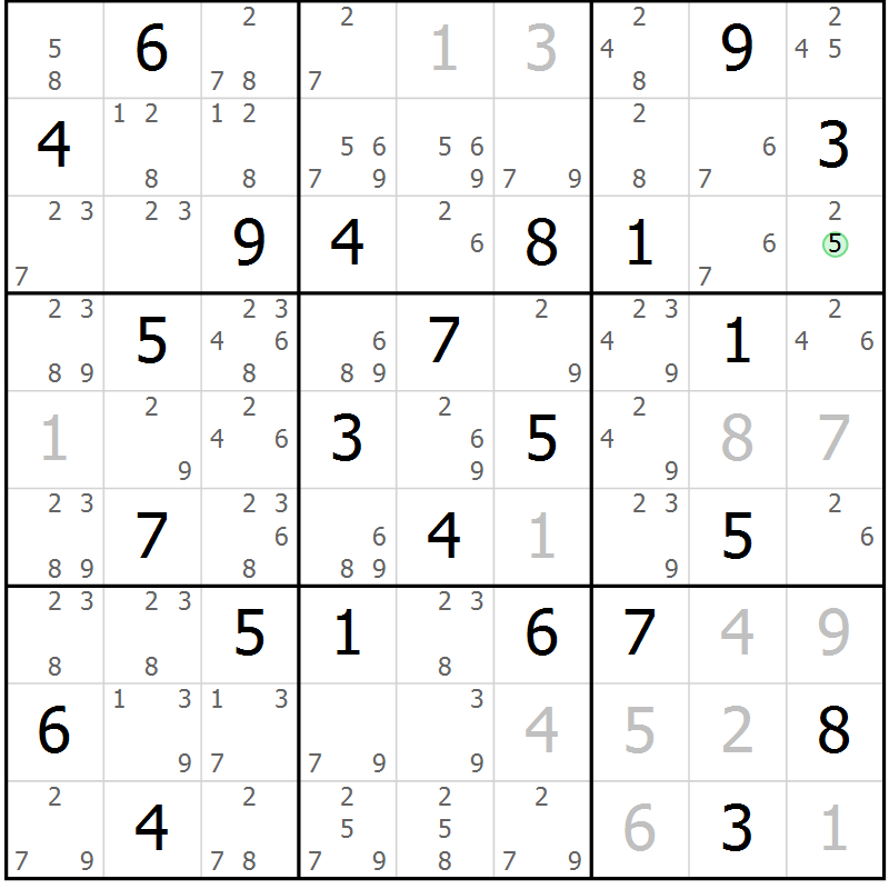 Position des candidats pour la solution de la Gr 63 page 66 du magazine de sudoku Maestro n° 101