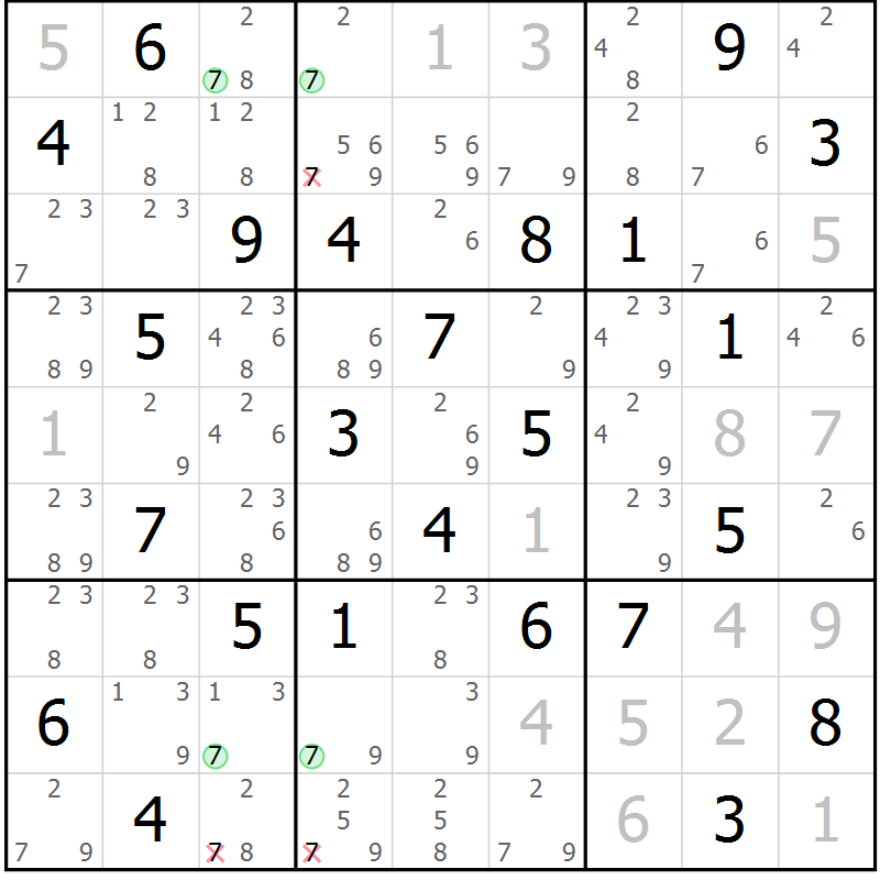 Position des candidats pour la solution de la Gr 63 page 66 du magazine de sudoku Maestro n° 101