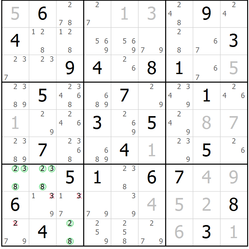 Position des candidats pour la solution de la Gr 63 page 66 du magazine de sudoku Maestro n° 101