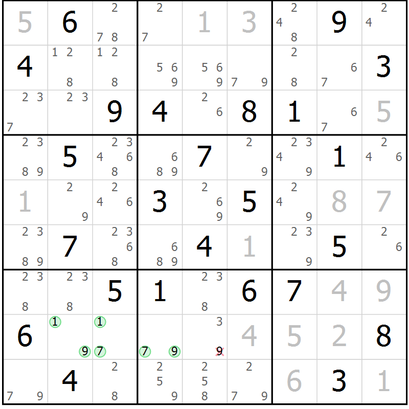 Position des candidats pour la solution de la Gr 63 page 66 du magazine de sudoku Maestro n° 101