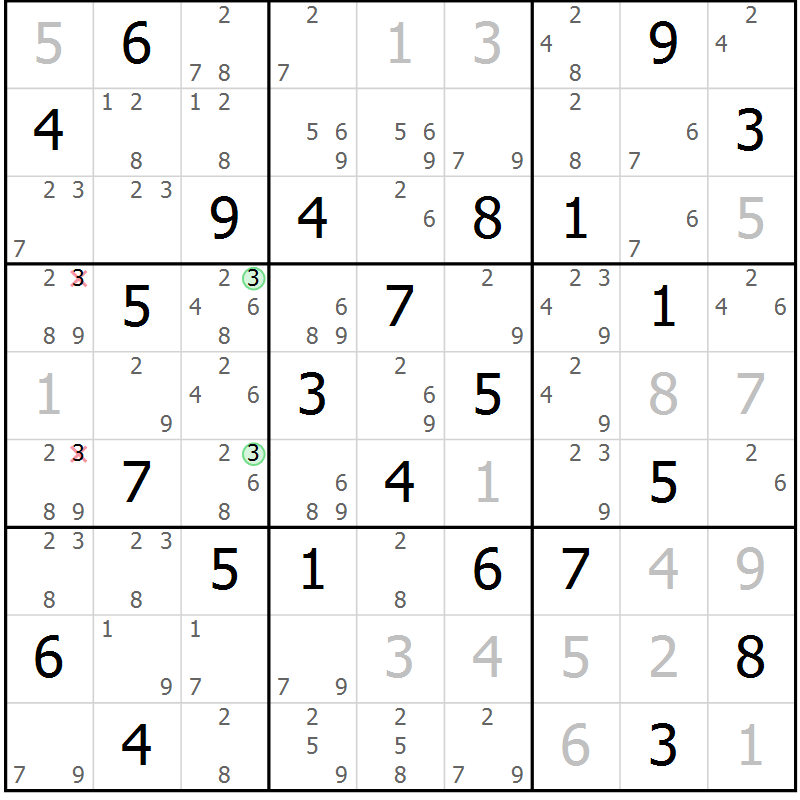 Position des candidats pour la solution de la Gr 63 page 66 du magazine de sudoku Maestro n° 101