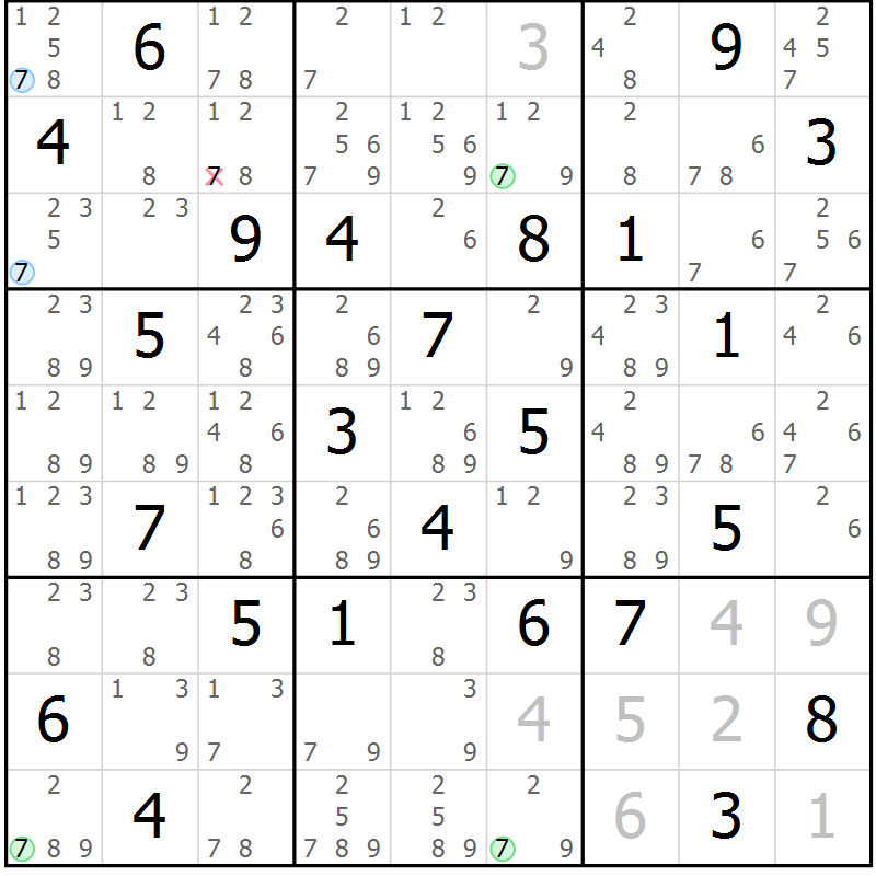 Position des candidats pour la solution de la Gr 63 page 66 du magazine de sudoku Maestro n° 101