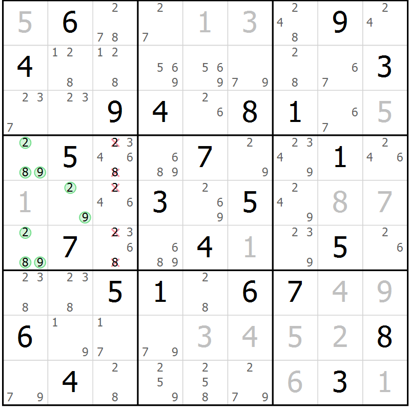 Position des candidats pour la solution de la Gr 63 page 66 du magazine de sudoku Maestro n° 101