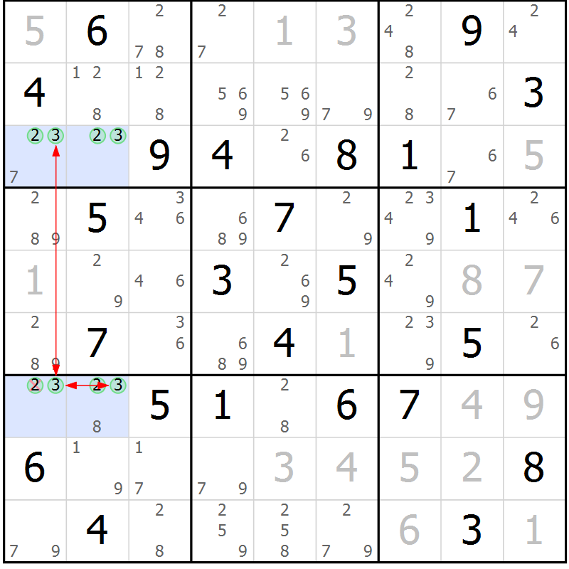 Position des candidats pour la solution de la Gr 63 page 66 du magazine de sudoku Maestro n° 101