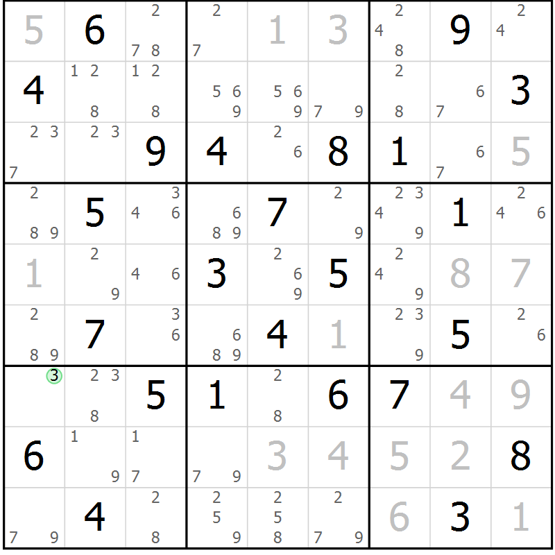Position des candidats pour la solution de la Gr 63 page 66 du magazine de sudoku Maestro n° 101