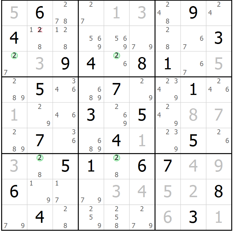 Position des candidats pour la solution de la Gr 63 page 66 du magazine de sudoku Maestro n° 101
