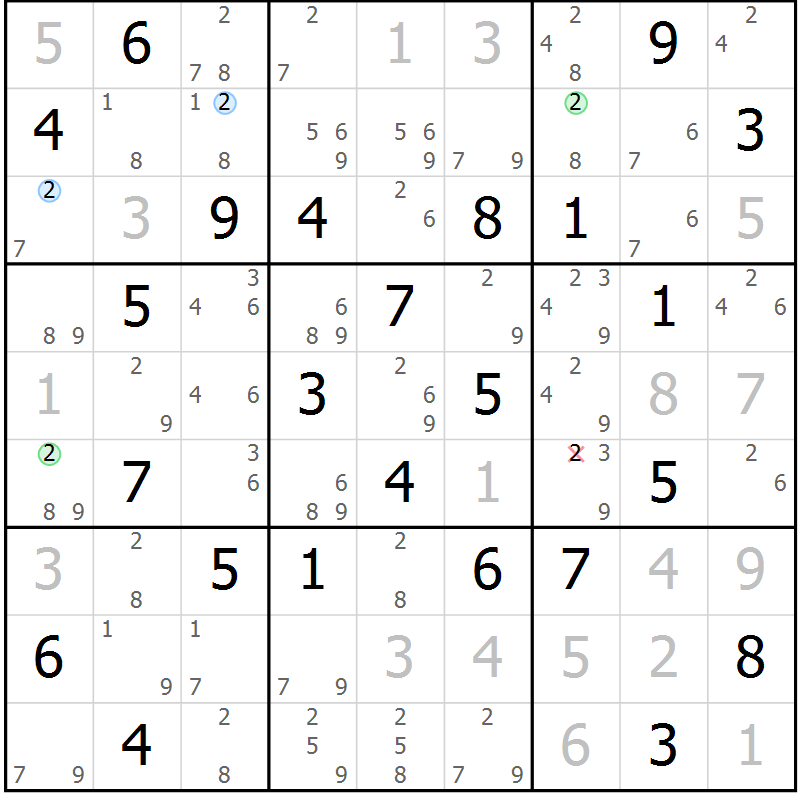Position des candidats pour la solution de la Gr 63 page 66 du magazine de sudoku Maestro n° 101