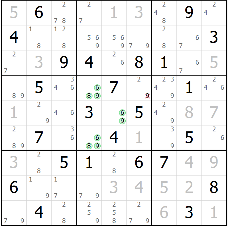 Position des candidats pour la solution de la Gr 63 page 66 du magazine de sudoku Maestro n° 101
