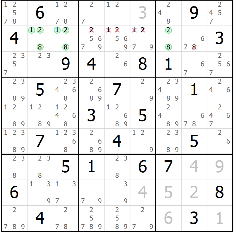 Position des candidats pour la solution de la Gr 63 page 66 du magazine de sudoku Maestro n° 101