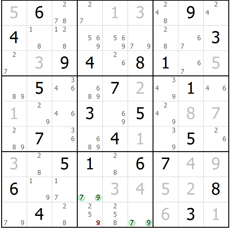 Position des candidats pour la solution de la Gr 63 page 66 du magazine de sudoku Maestro n° 101