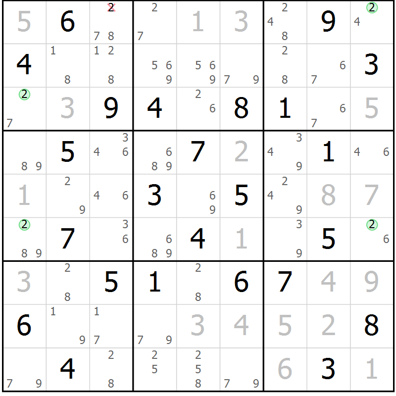 Position des candidats pour la solution de la Gr 63 page 66 du magazine de sudoku Maestro n° 101