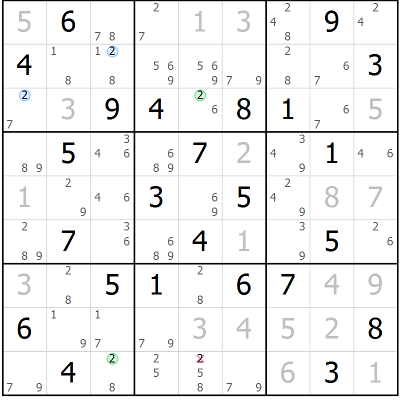 Position des candidats pour la solution de la Gr 63 page 66 du magazine de sudoku Maestro n° 101