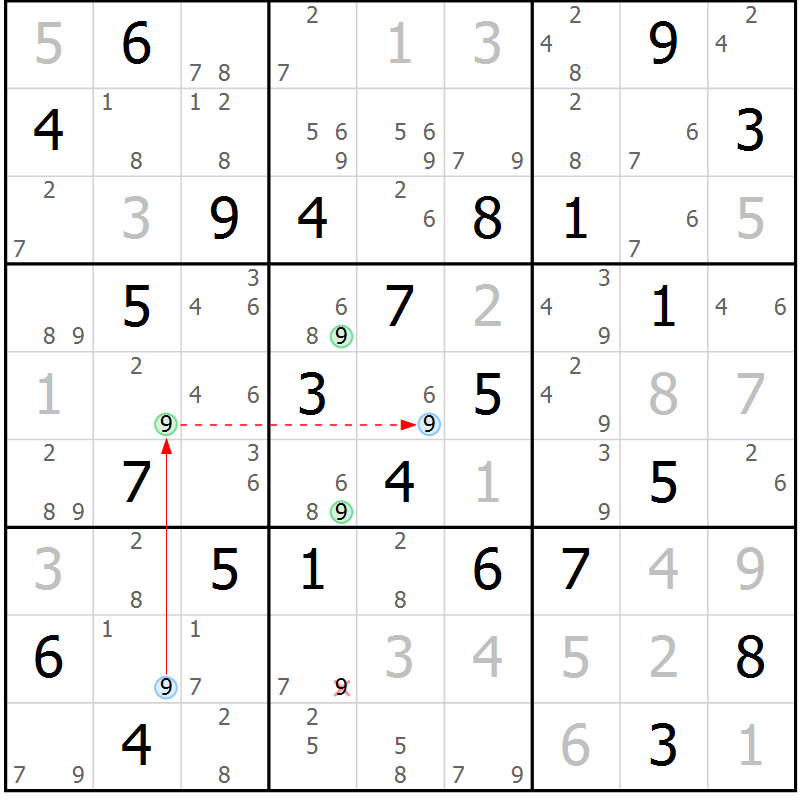Position des candidats pour la solution de la Gr 63 page 66 du magazine de sudoku Maestro n° 101