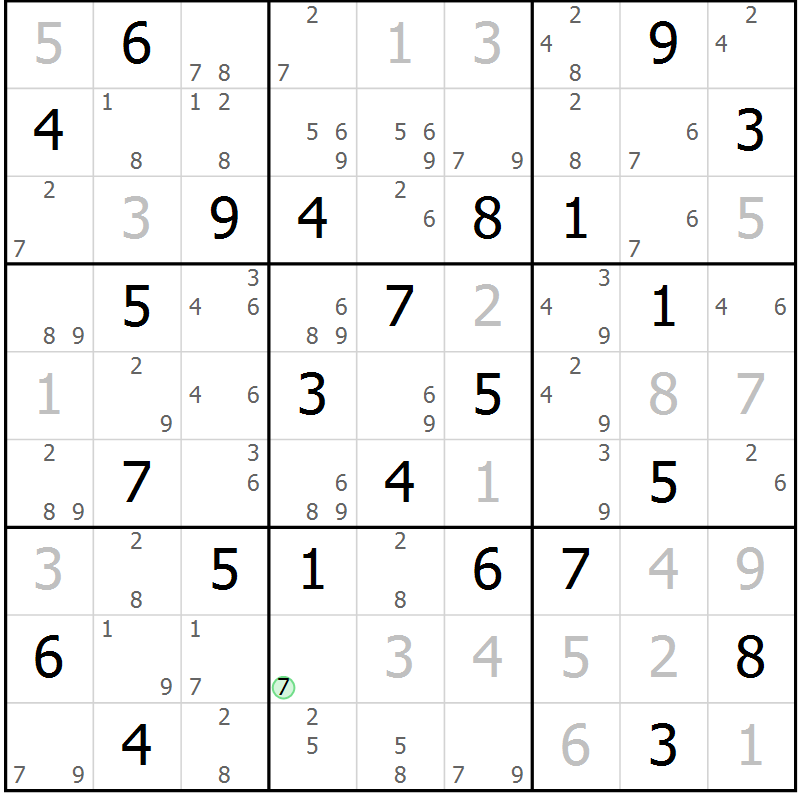Position des candidats pour la solution de la Gr 63 page 66 du magazine de sudoku Maestro n° 101